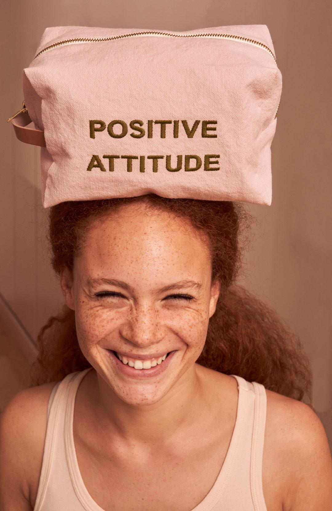 cube pouch cotton embroidered positive attitude